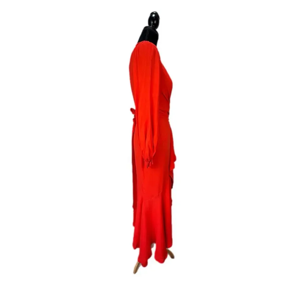 Maria Lucia Hohan Red Ruffle Wrap Dress - Women's Size 2